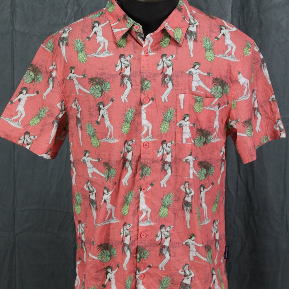 Button Down Surf Shirt - Pink with Hula Grils by Psycho Tuna - Men's XL